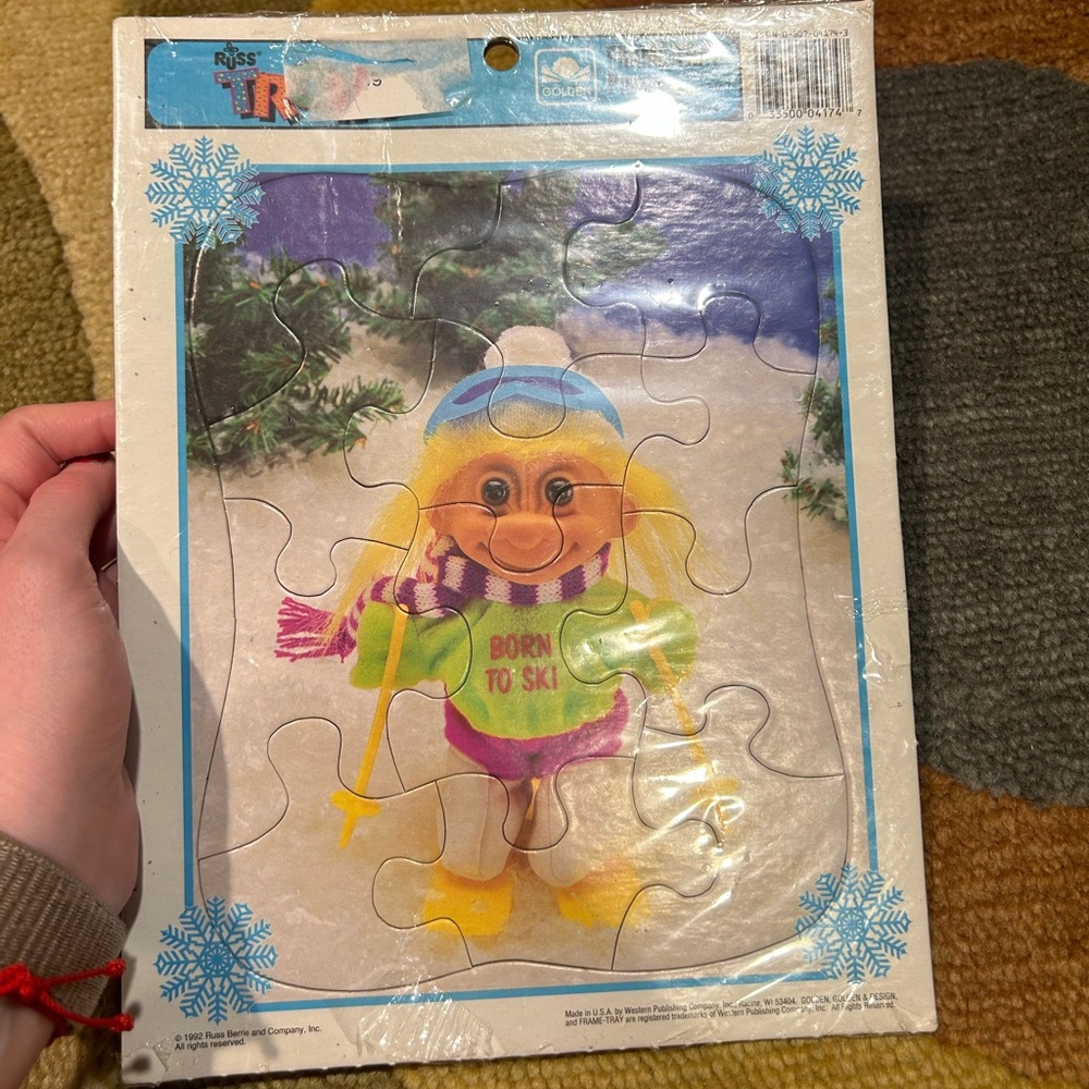 Vintage 1992 Russ Troll Doll and Golden Frame Tray Puzzle Toy Collectible